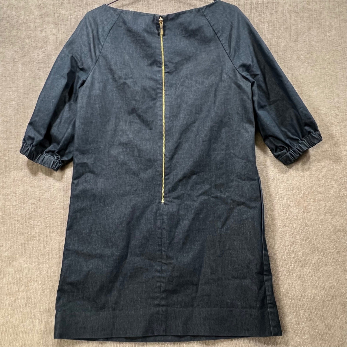Kate Spade Denim Chambray Shift Dress Boat Neck Puff Sleeve Gold Zipper Size 4