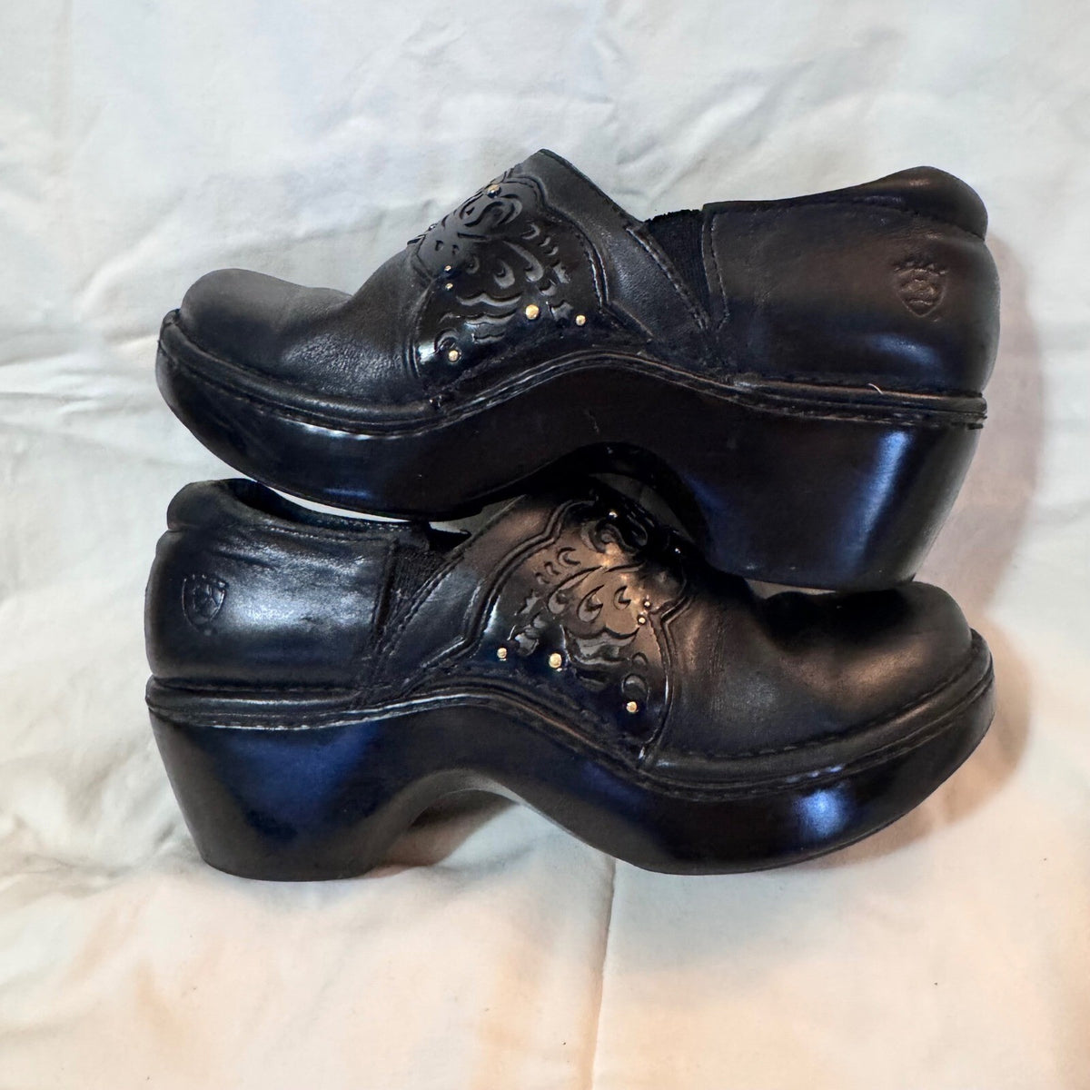 Ariat Leather Clogs Women 7 Black Platform Slip On Laser Cut Western Boho