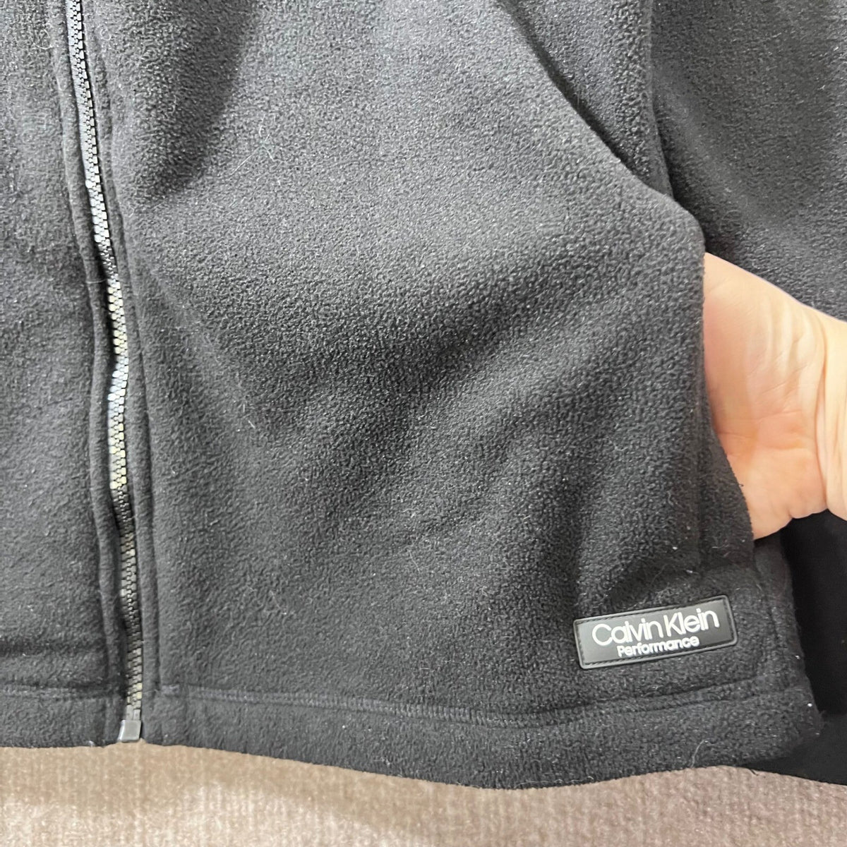 Calvin Klein Performance Black Fleece Zip Up Jacket L G Dry Fit Headphone Access