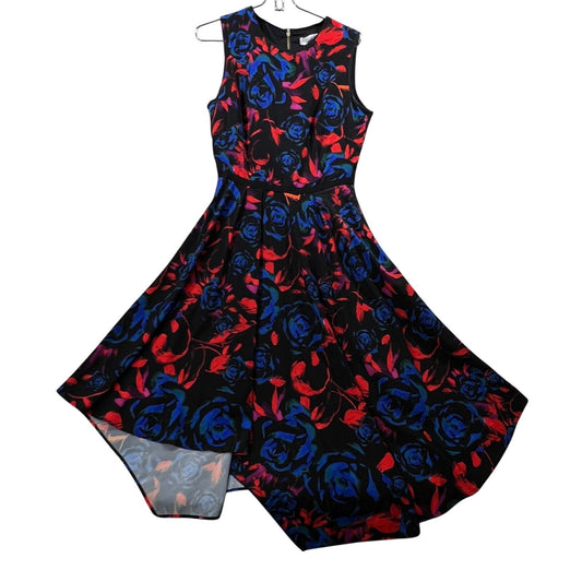 Hunter Bell New York Floral Print Black Blue Red Sleeveless Hi Low Dress Size 8