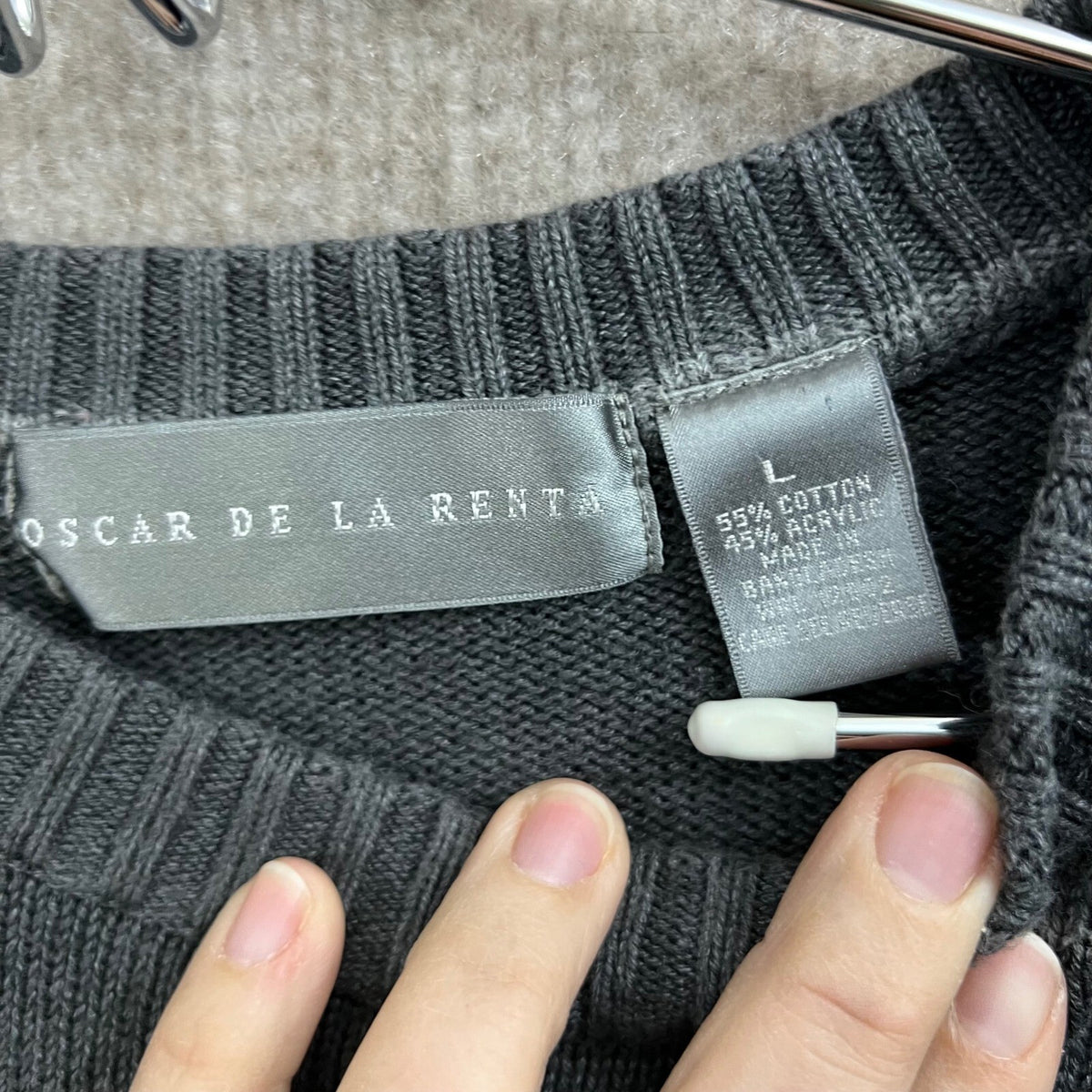Oscar De La Renta Men's Gray Striped Crew Neck Sweater Size L Cotton Blend