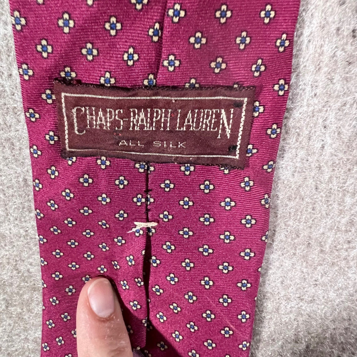 Vintage Chaps Ralph Lauren Tie Mens OS Silk Geometric Burgundy Red Preppy