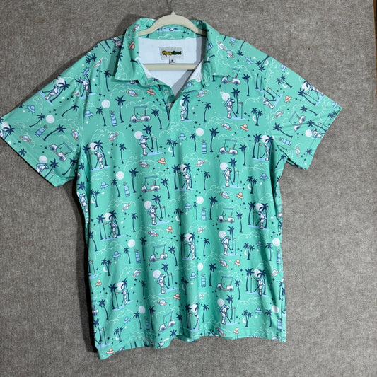 Tipsy Elves Polo Shirt Mens XXL Astronaut Space Golf Novelty Stretchy Quirky