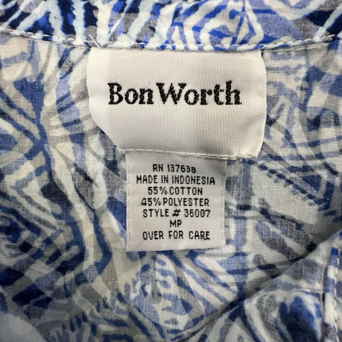 BON WORTH Womens Petite Size MP PM Sheer Abstract Button Front Long Sleeve Shirt