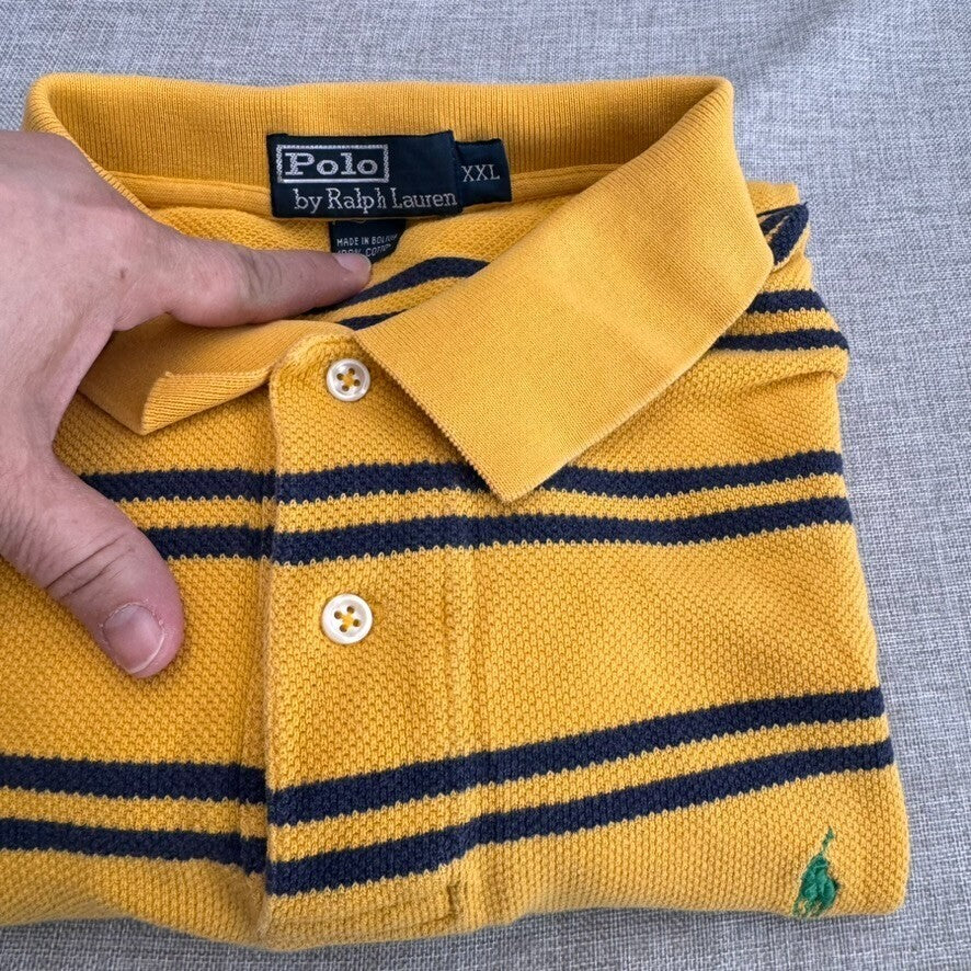 Vintage Polo Ralph Lauren XXL Polo Shirt Yellow Blue Stripe Green Pony