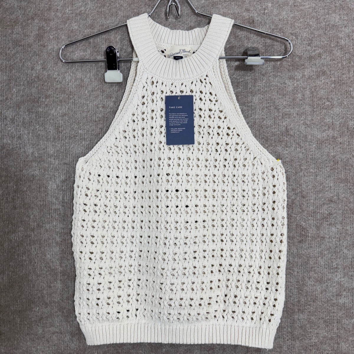NWT Universal Thread Crochet Tank Top Women S Ivory High Neck Sleeveless Boho