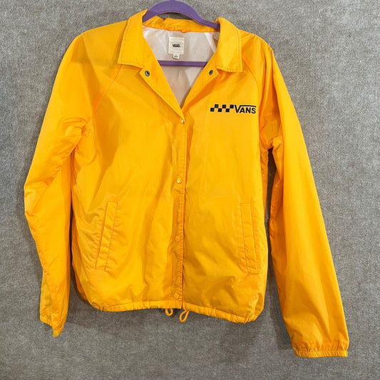 Vans Coaches Jacket Mens Large Yellow Checkerboard Logo Windbreaker Skater