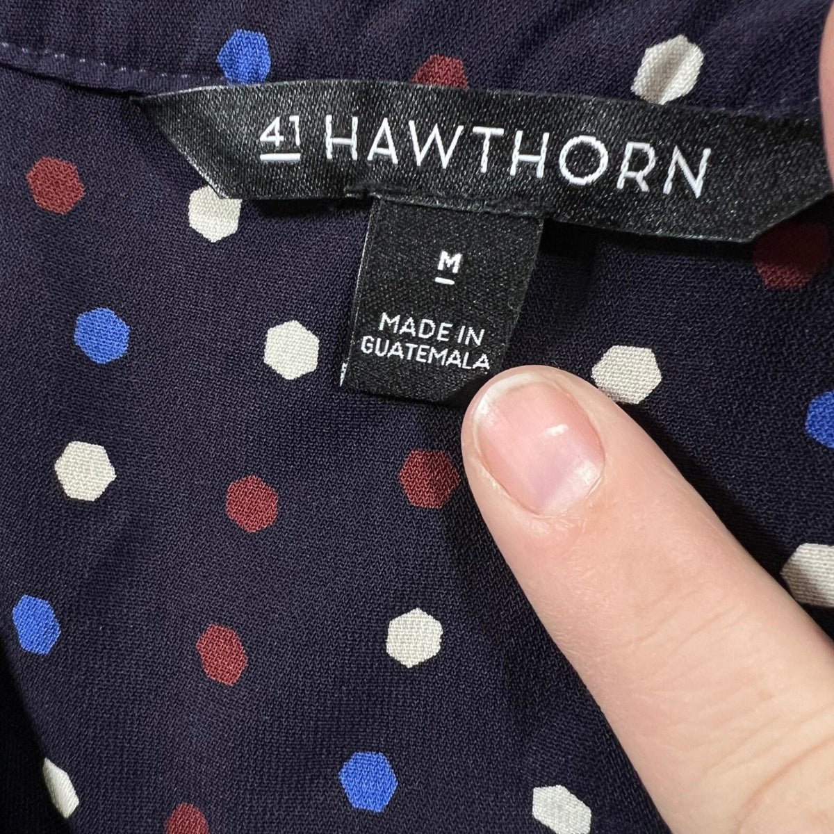 41 Hawthorn Navy Polka Dot Shirt Dress M Button Front Work Casual Career
