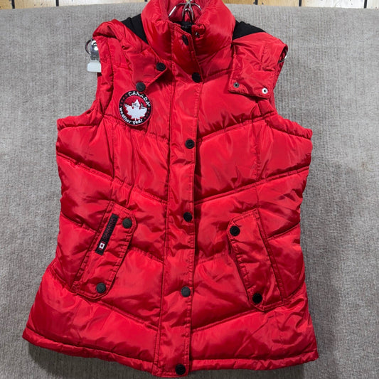 Canada Weather Gear Red Puffer Vest Hooded Full Zip Embroidered Logo Women Small
