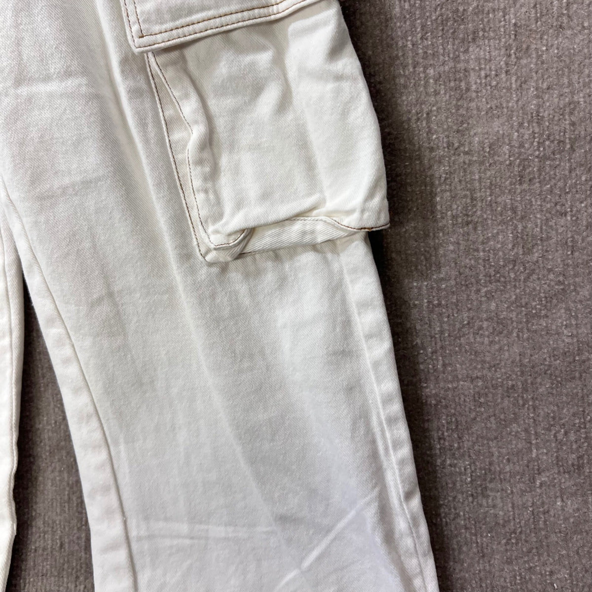 PrettyLittleThing Strapless Cargo Denim Jumpsuit Women Size 4 White Utility Y2K