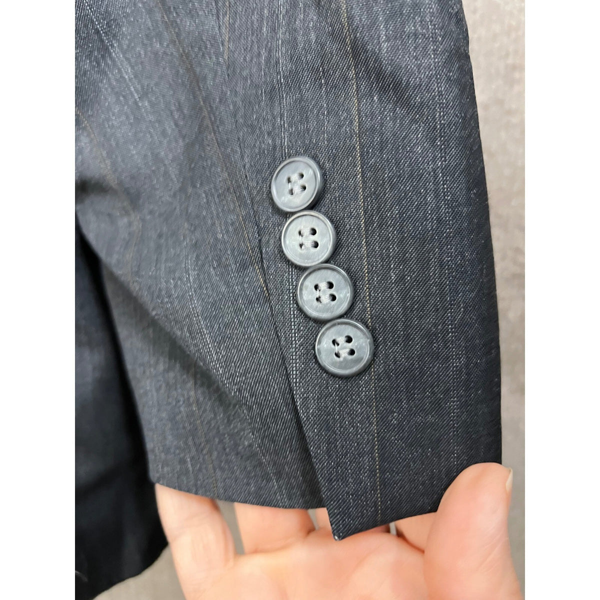 Savile Row Mens Gray Pinstripe 44R Two Button Blazer Business Career Jacket