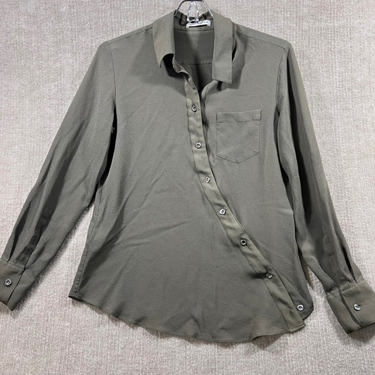 Altuzarra Button Up Shirt Women 36 Green Silk Blend Asymmetric Minimalist As-IS