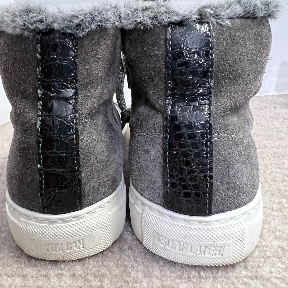 P448 Skate Fur High Top Sneakers US 6.5 EU37 Suede Faux Croc Fur Lined Skater