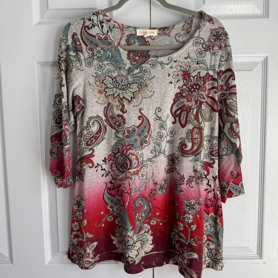 Clover + Pine Medium Long Sleeved Paisley Tunic, Colorful Comfy casual