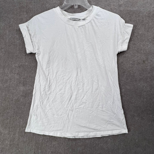 AllSaints Women Size S White Crewneck T-Shirt Short Sleeve Minimalist Casual