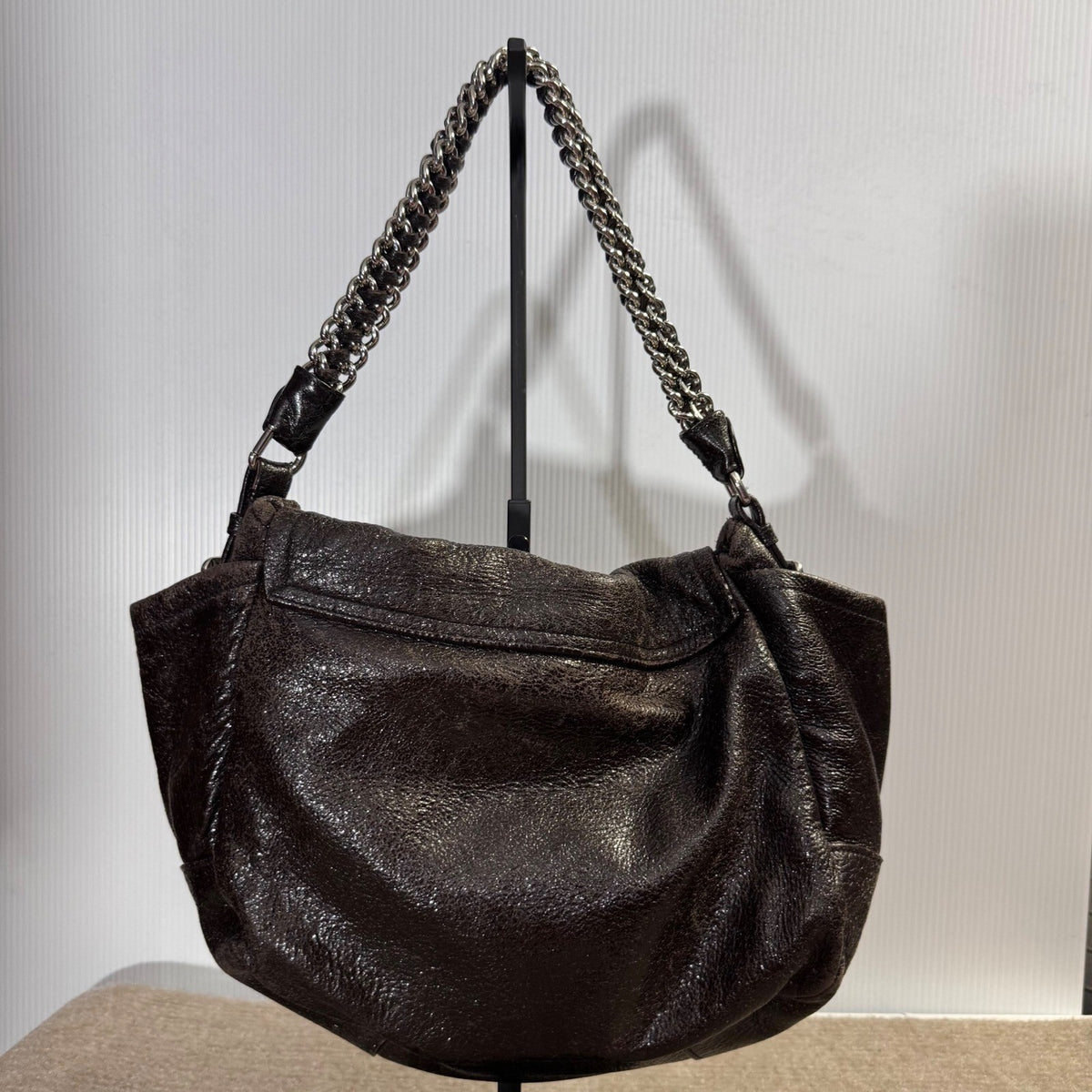Prada Cervo Lux Leather Chain Shoulder Bag Women Metallic Distressed Flap Luxury