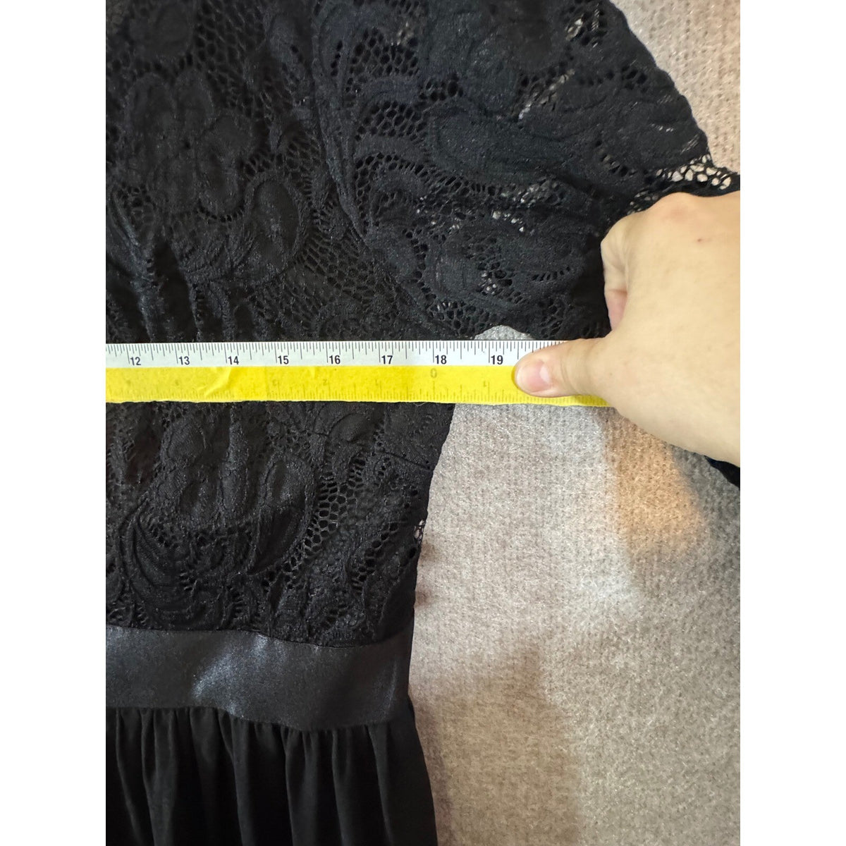 Black Lace Chiffon Maxi Dress Womens XL Gothic Formal Evening Modest 3/4 Sleeve
