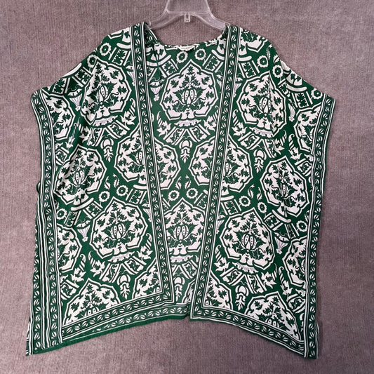 Max Studio London Kimono Open Front Green White Patterned 1X Womens