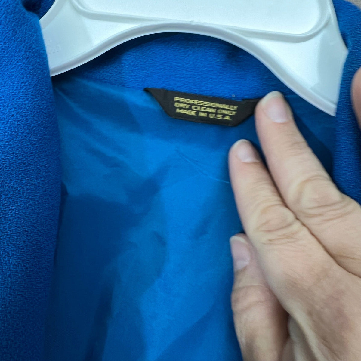 Mary Kay All-Bilt Blazer Jacket 8R Blue Black Trim Single Button Career