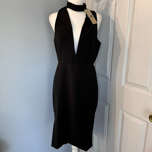 Do+Be Large Black Midi Bodycon Dress | Zipper Back | Collar & Keyhole Neck