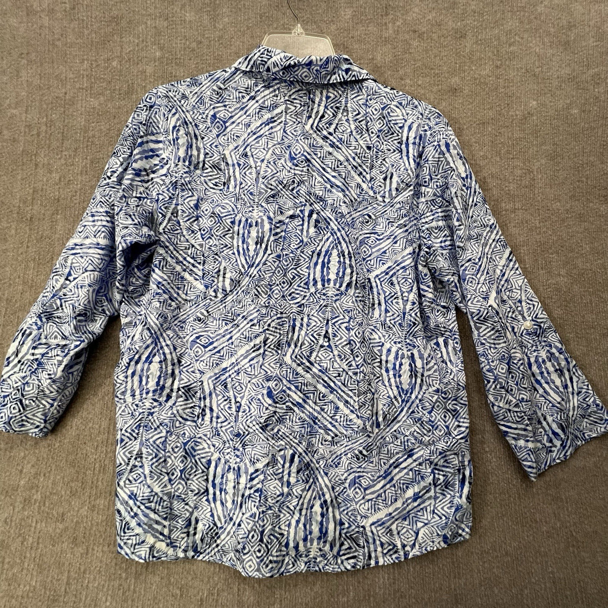 BON WORTH Womens Petite Size MP PM Sheer Abstract Button Front Long Sleeve Shirt