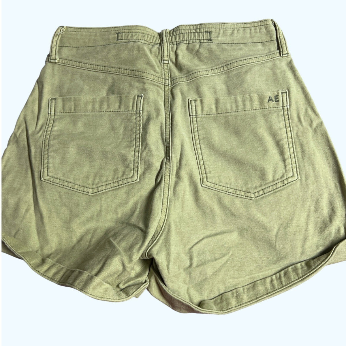 American Eagle Outfitters AE High Waisted Cuff Shorts Khaki Green Sz 0 Stretch