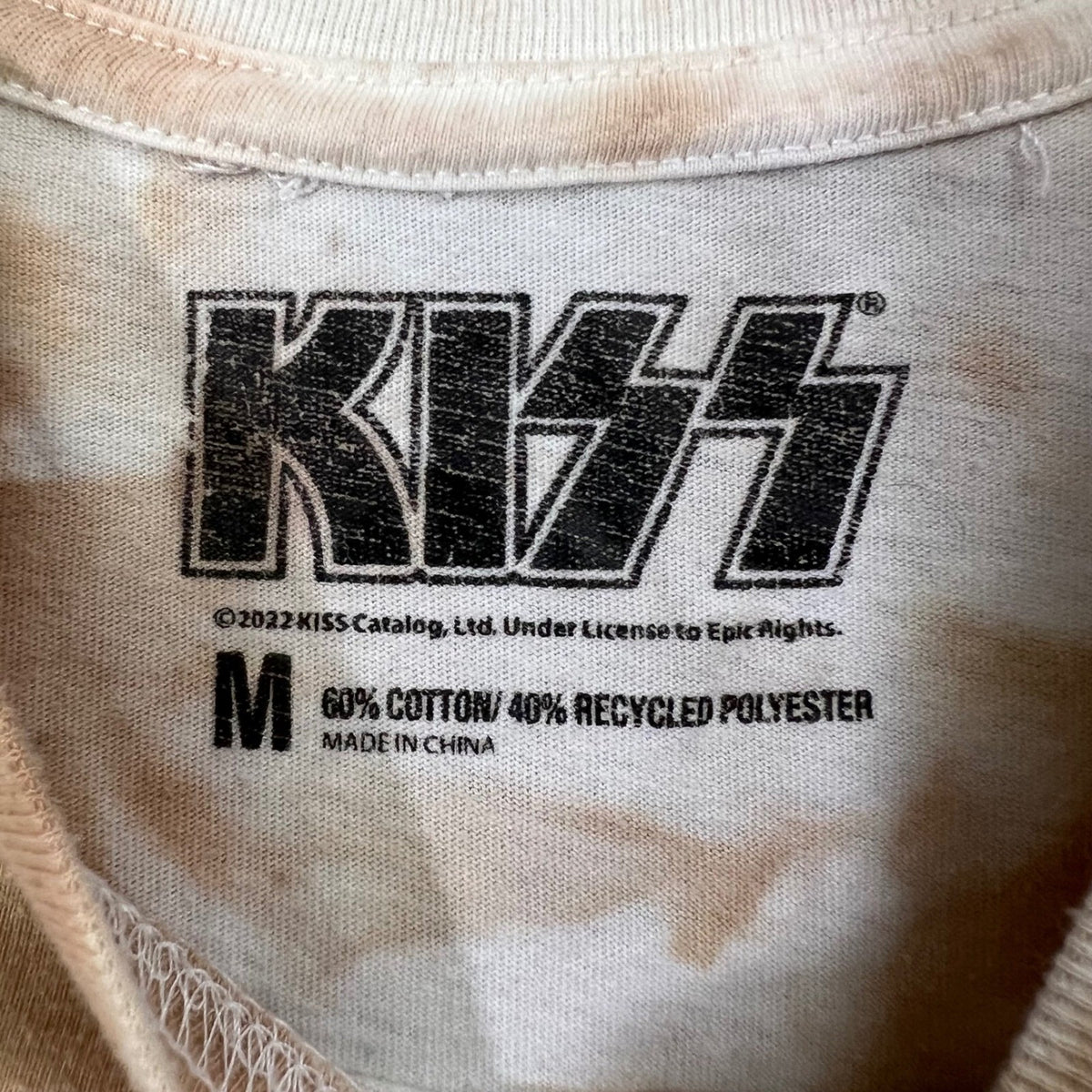 KISS Band T-Shirt Tan Brown MED Tie Dye Graphic Tee Rock and Roll Music Medium