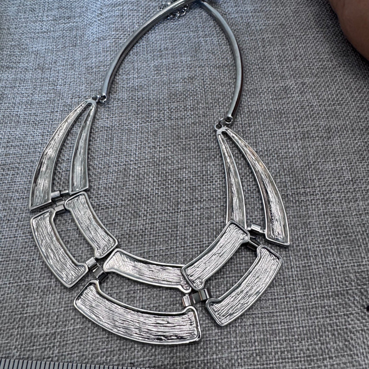 Statement Necklace Silver Tone Collar Bib Chunky Adjustable Chain
