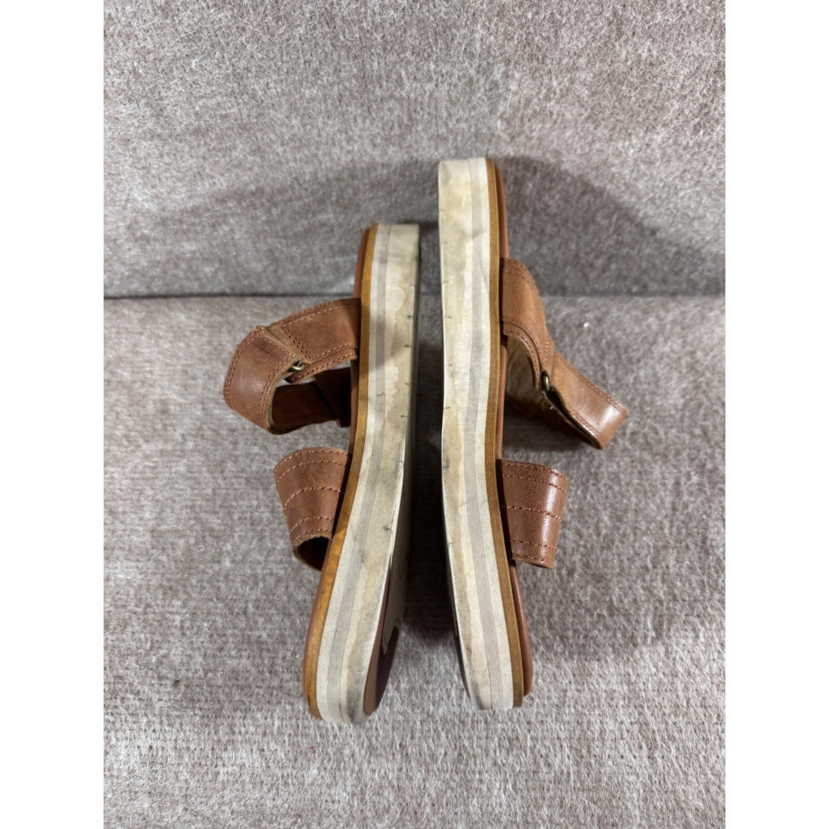 Timberland Sensorflex Platform Sandals Womens 9 Brown Leather Hook Loop Comfort