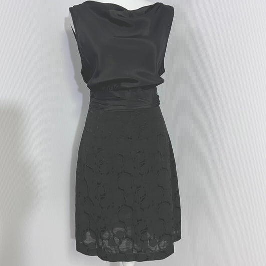 MSSP Black Lace Metallic Dress Sleeveless Party Cocktail Elegant Size L Witchy