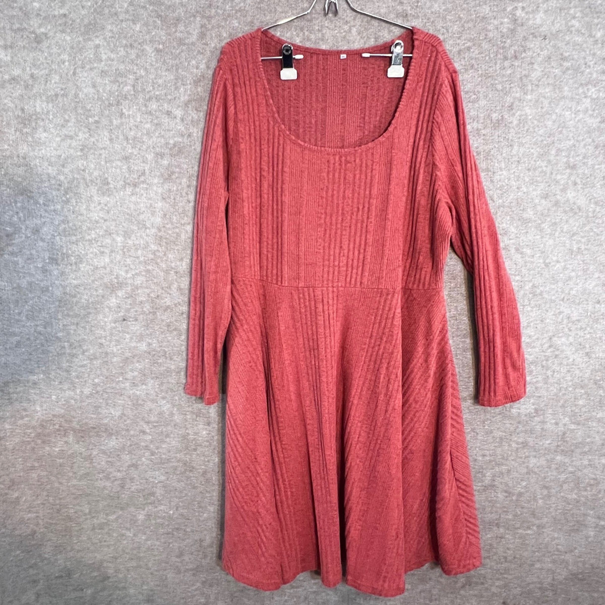 Fit & Flare Dress Women 3XL Rust Red Marled Ribbed Knit Long Sleeve Casual
