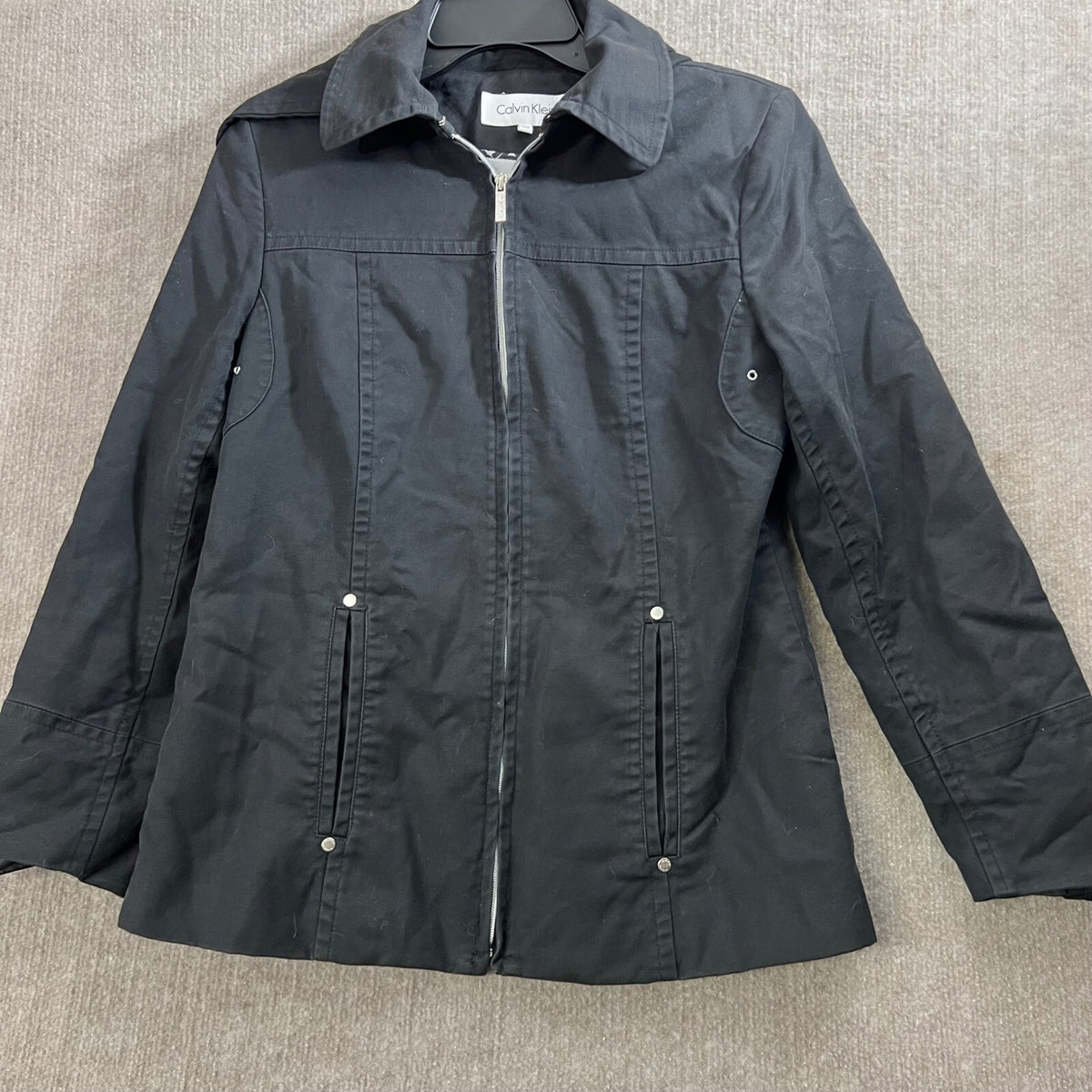 Calvin Klein Jacket Petite XS Black Full Zip Collared 97% Cotton Stretch