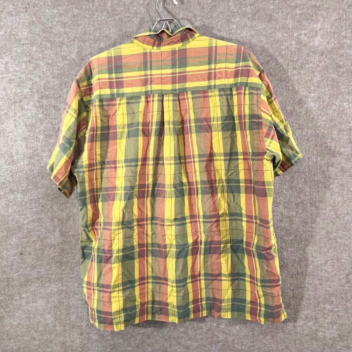 Catalina Island Wear Button Down Shirt Men Large Plaid Yellow Cotton Beachy Boho