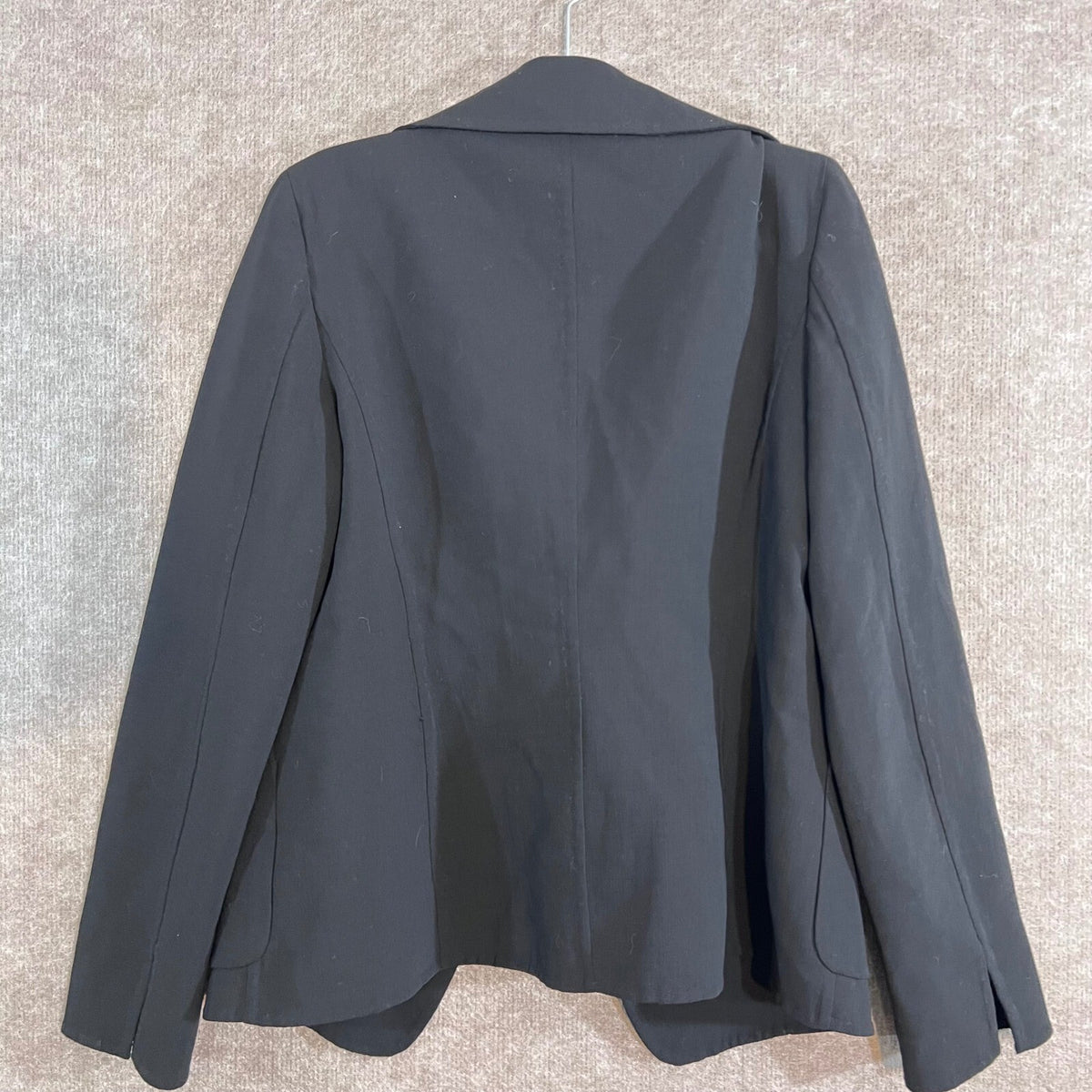 Max Mara Jacket Womens 8 Black Virgin Wool Hand Sewn Asymmetric Office Chic