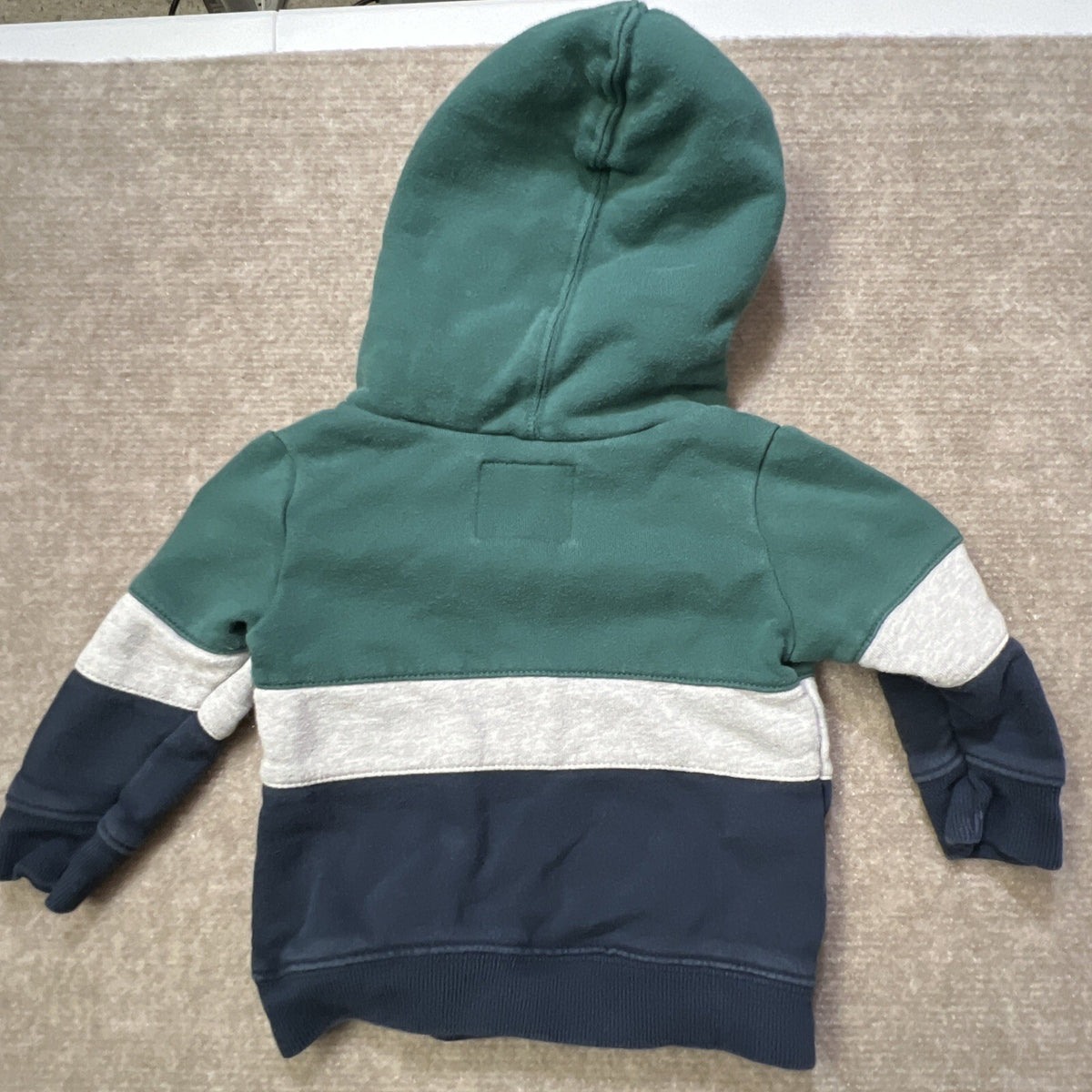 OshKosh Boys 12M Hoodie Fleece Sherpa Lined Pullover Green Blue Toddler