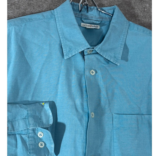 Carbon2Cobalt Shirt Mens L Blue Silk Linen Cotton Blend Long Sleeve Button Down
