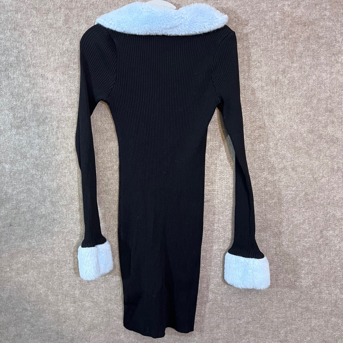 Forever 21 Ribbed Mini Dress Womens Small Black Faux Fur Trim Quarter Zip Goth