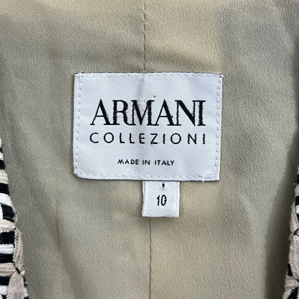 Vintage Armani Collezioni Blazer Jacket Size 10 Tan Black White Textured Knit