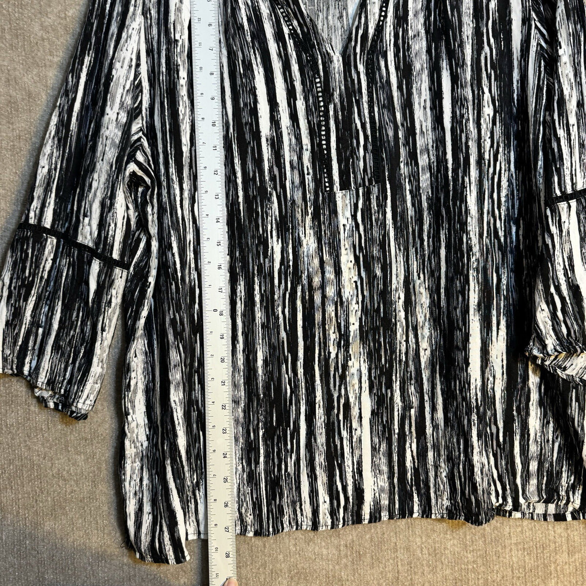 Gloria Vanderbilt Blouse Womens 2XL Black White Relaxed Bell Sleeve Boho Tunic