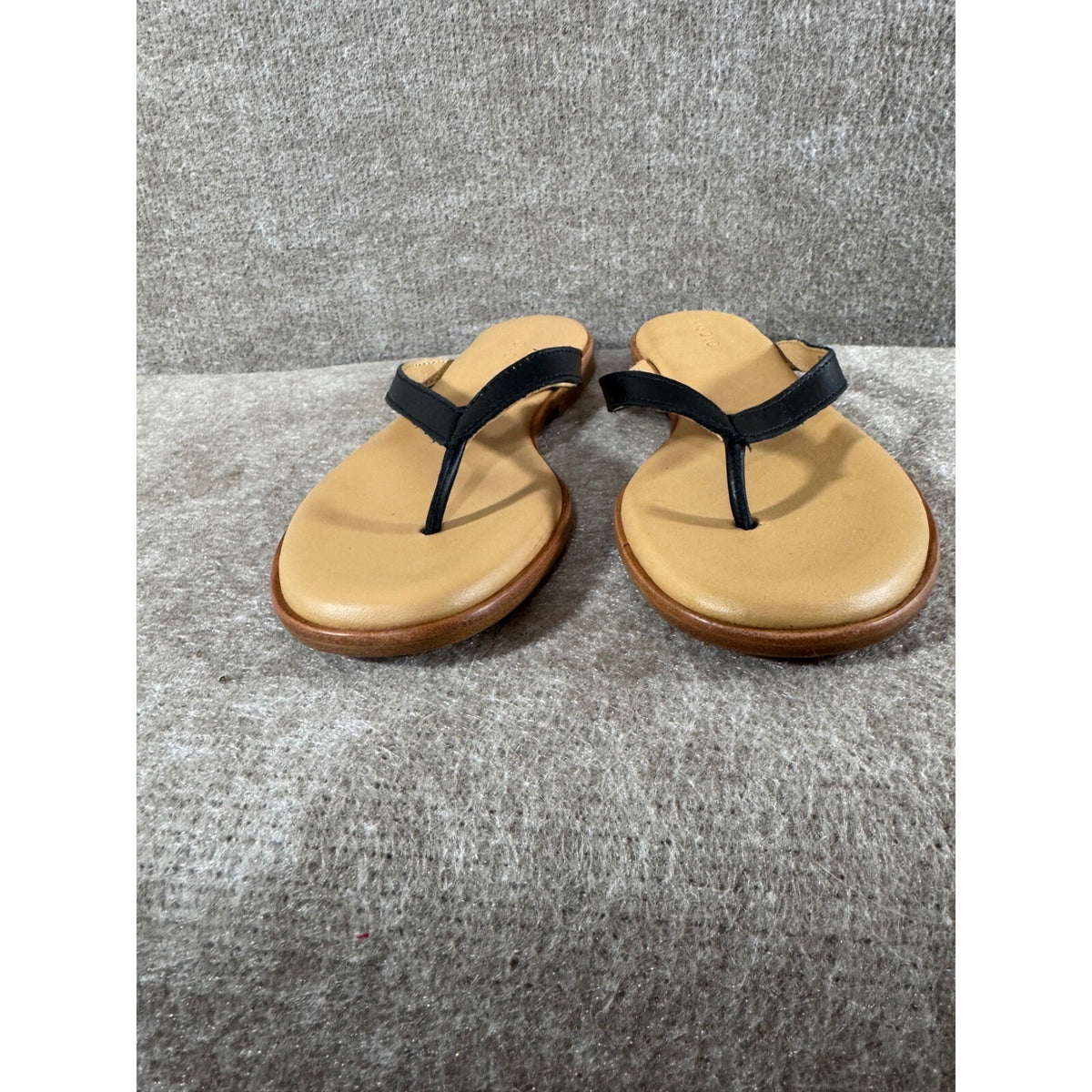 Nisolo Leather Flip Flop Sandals Womens 7 Black Tan Minimalist Sustainable