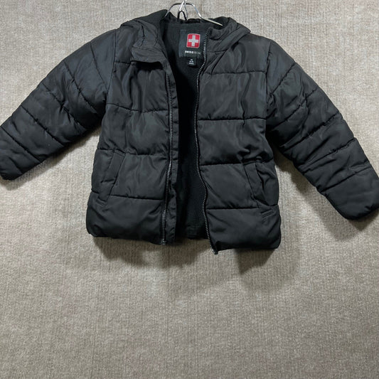 Swiss Tech Kids Puffer Jacket Hooded Black Size XS 4-5 Winter Warm Fleece Lined