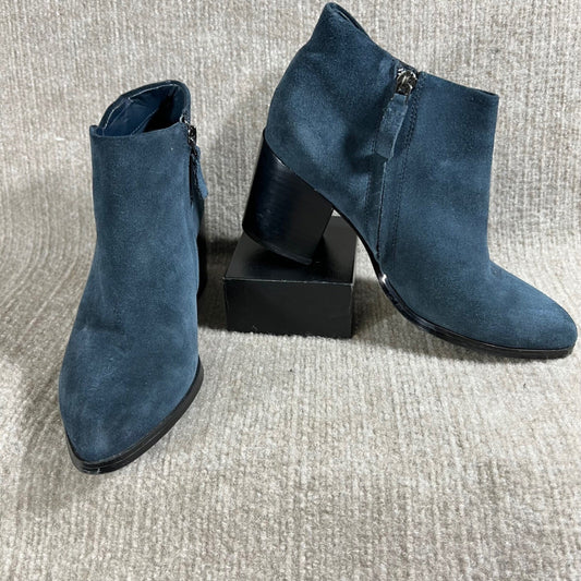 Marc Fisher Vandra Ankle Boots Women 6.5 Suede Blue Block Heel Pointed Toe Zip
