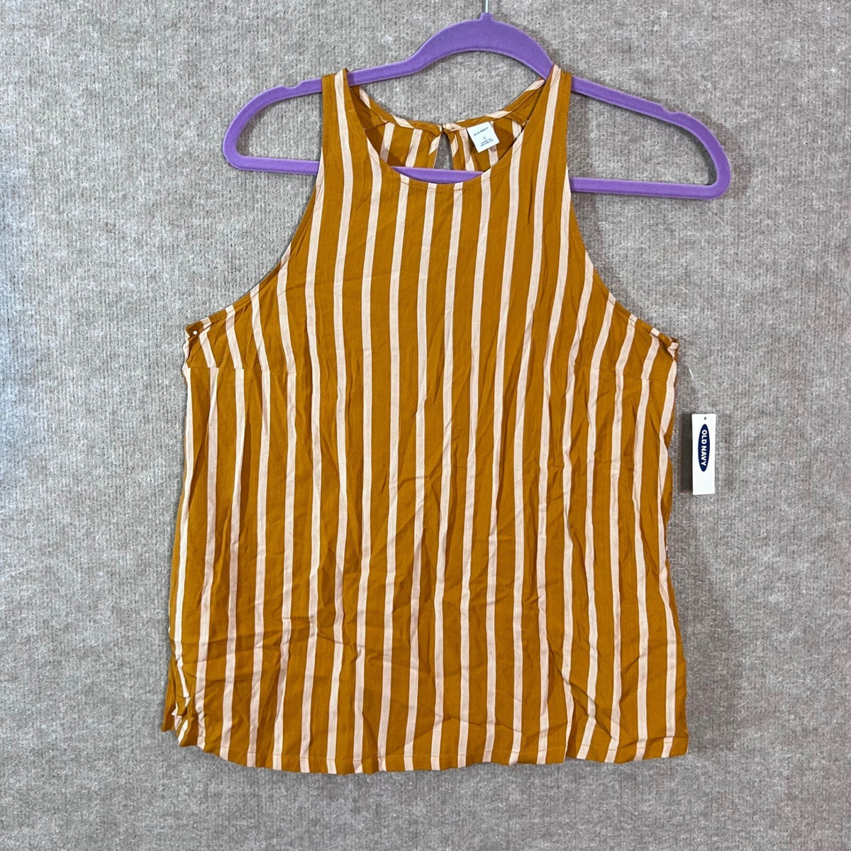 Old Navy Tank Top Womens Small Mustard Yellow White Striped High Neck Sleeveless