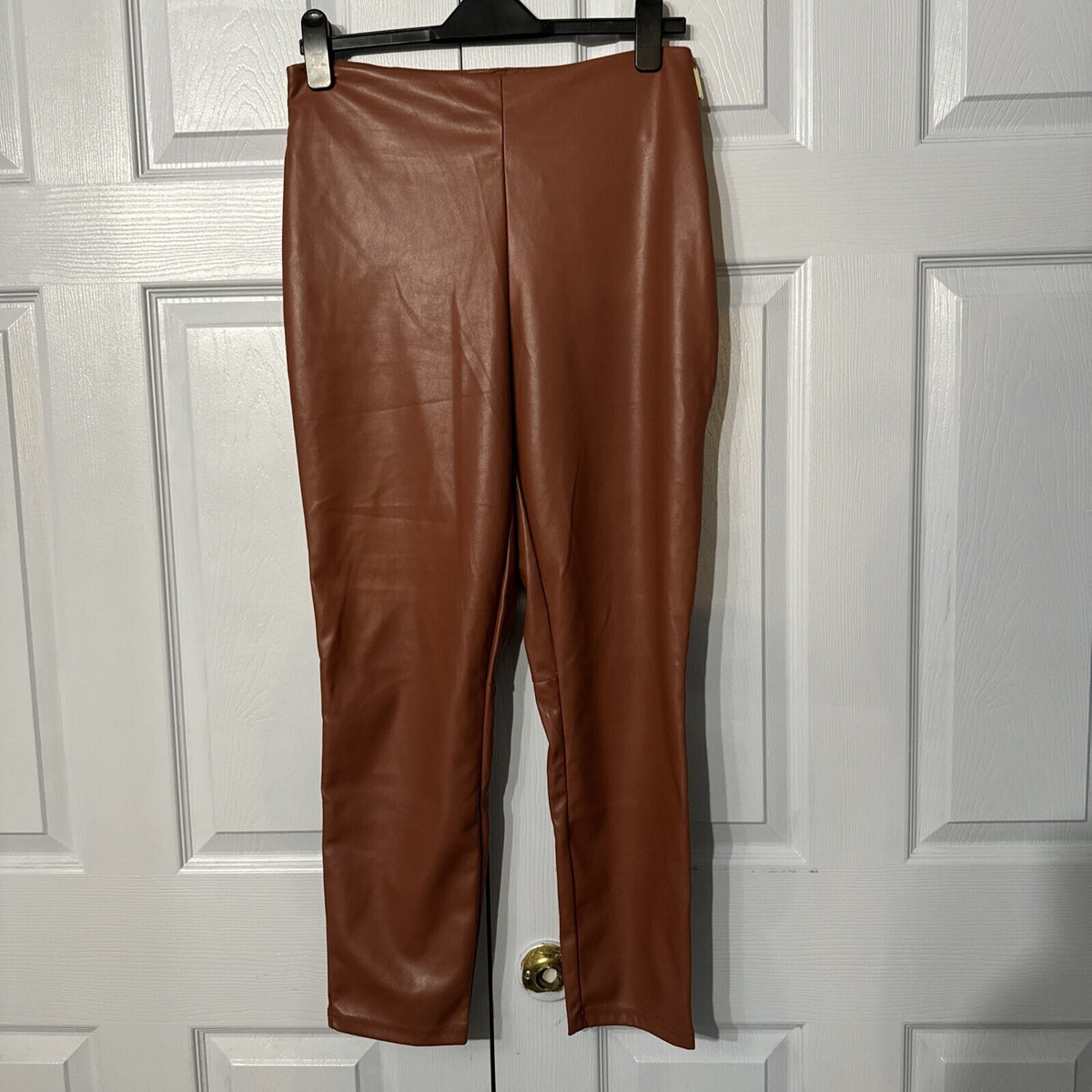 Fabletics Faux Leather Pants Brown High Waisted Leggings Trousers Stylish