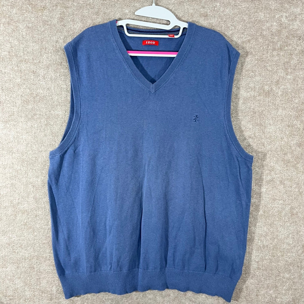 IZOD Sweater Vest Mens XL Blue V Neck Cotton Knit Sleeveless Minimalist Preppy