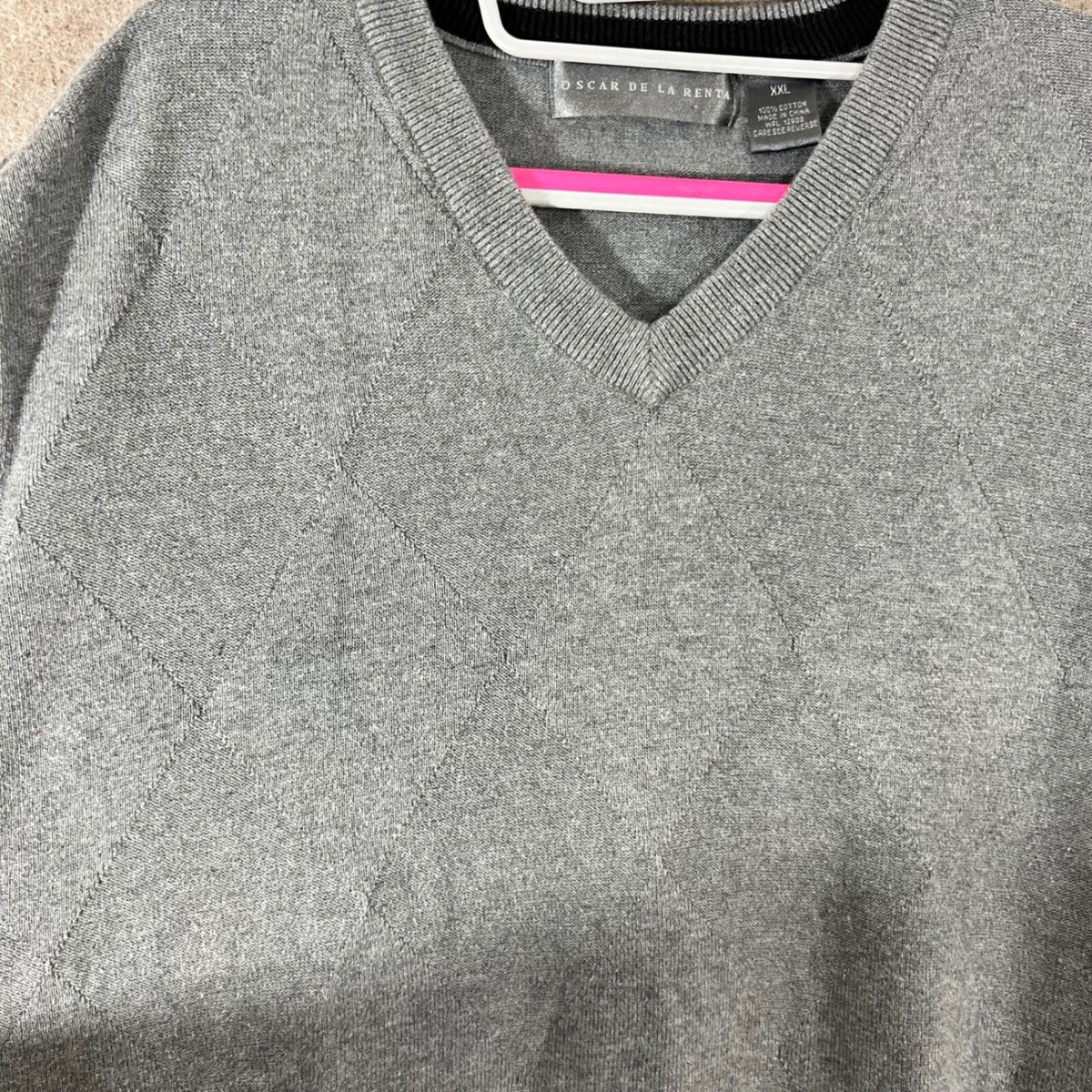 Oscar De La Renta Sweater Vest Mens XXL Argyle Knit V-Neck Preppy Minimalist