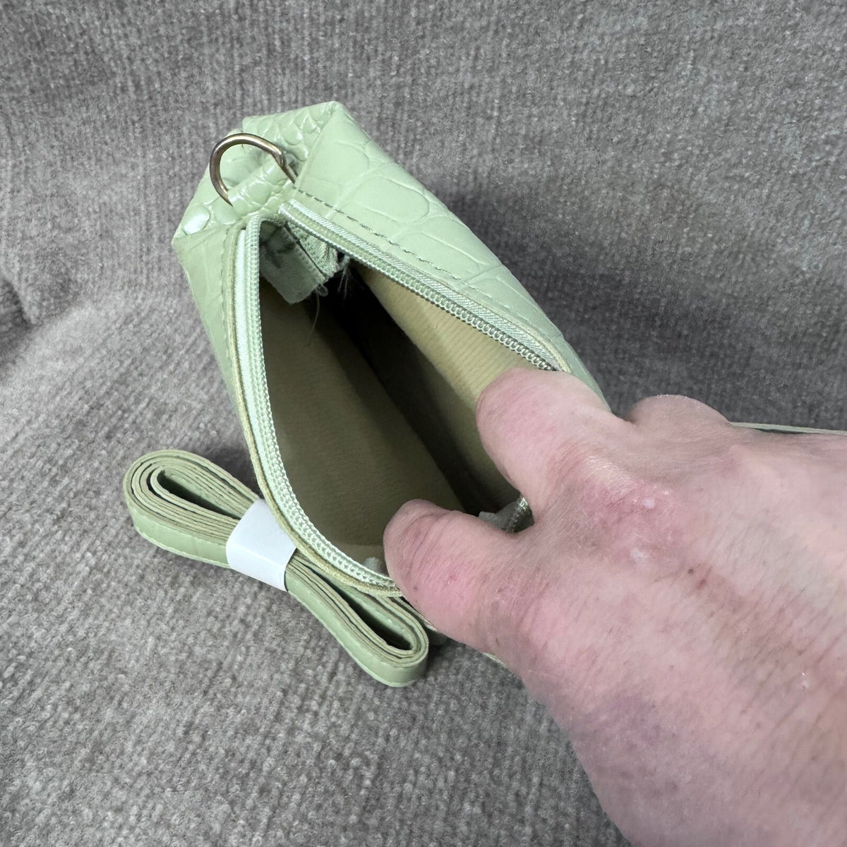 Sage Green Croc Embossed 3 PC Synthetic Purse Set Bucket Bag Crossbody Wallet