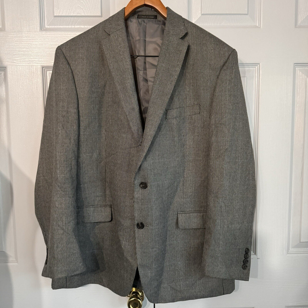 Chaps 46R Grey Houndstooth Plaid Men's 2-button Blazer Sport Coat Single Vent