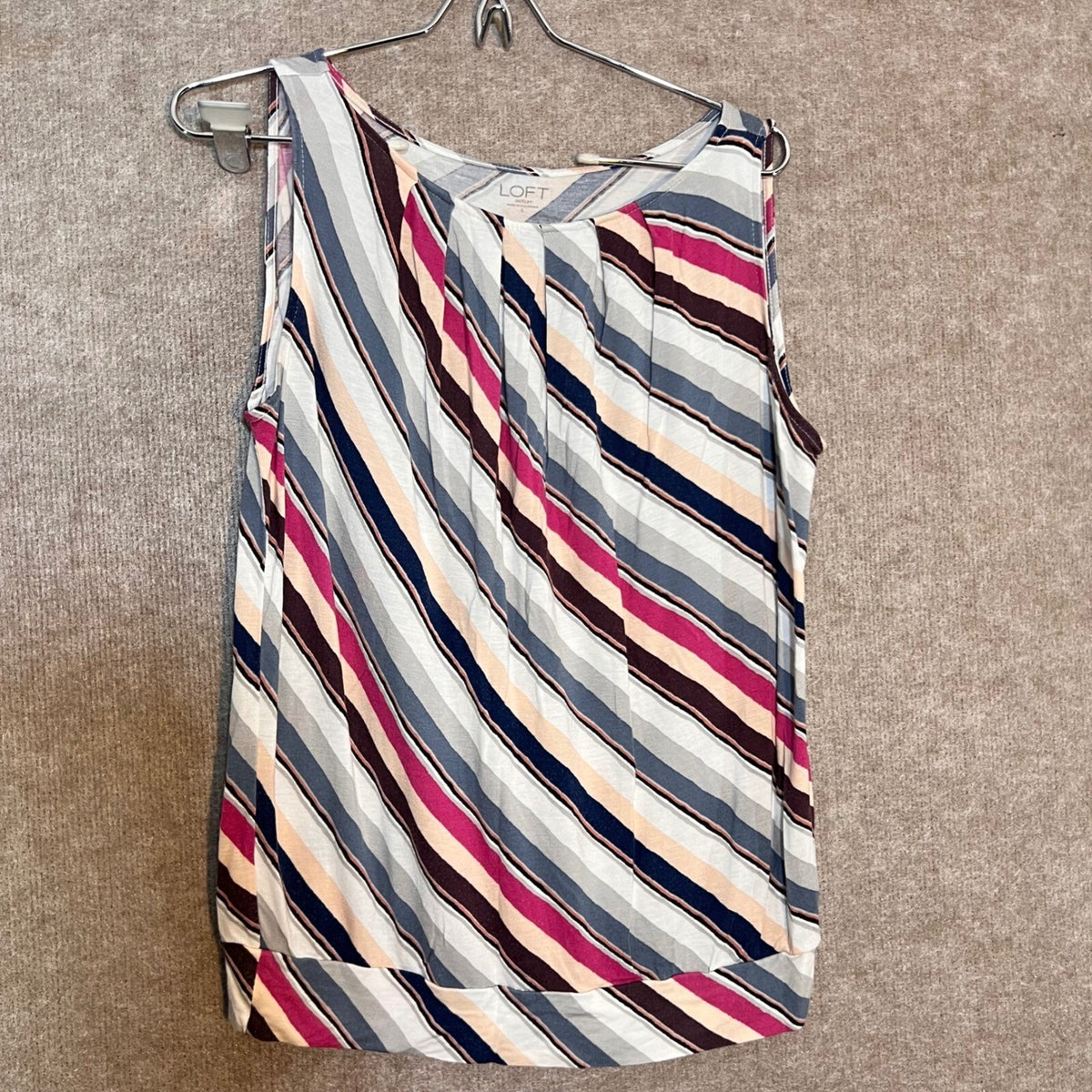 LOFT Striped Sleeveless Blouse Womens Small Multi Color Pleated Rayon Casual