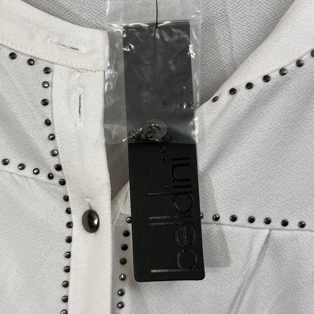 NWT Belldini Los Angeles 2X White Studded Blouse 3/4 Sleeve Button Down Plus